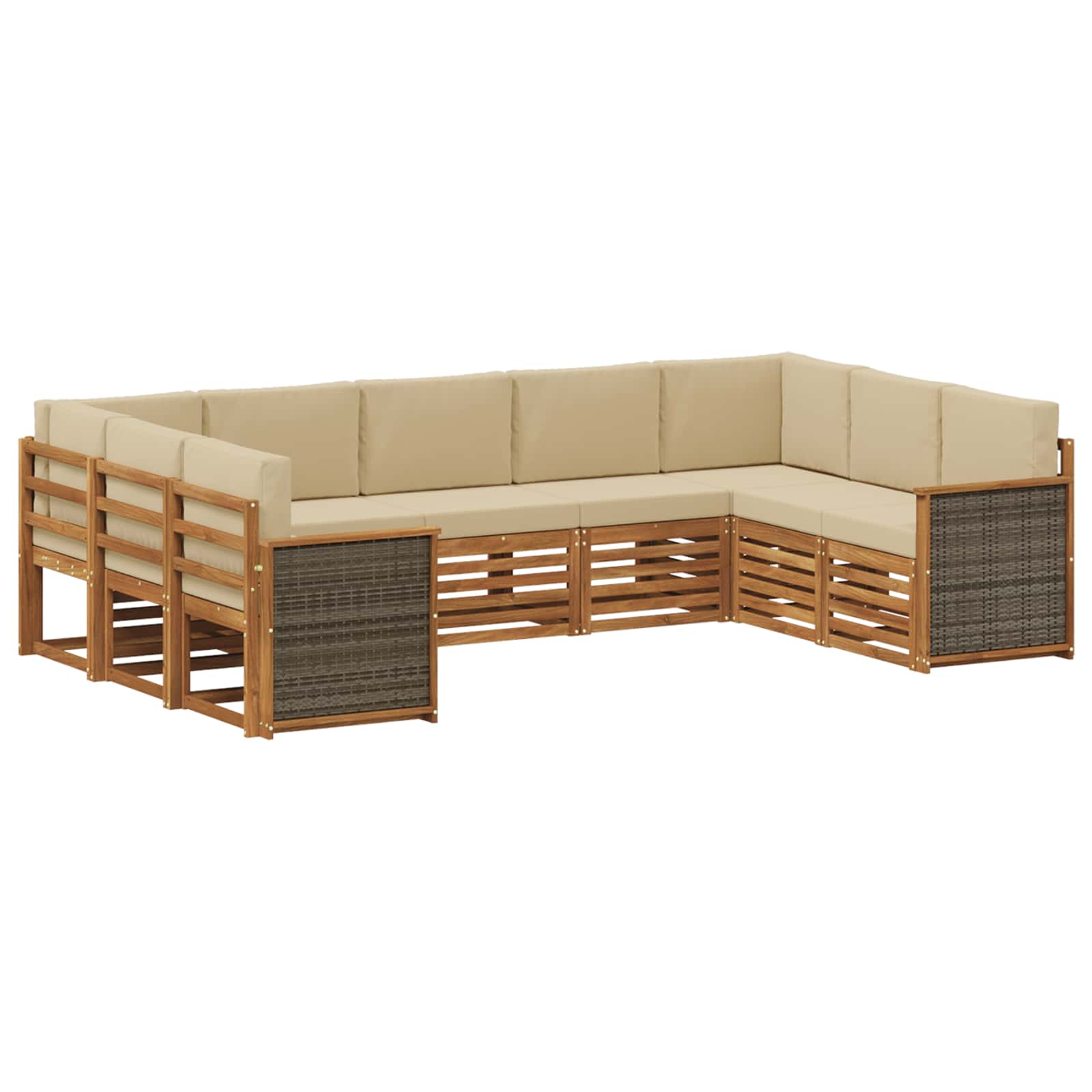 Hoekbank Set 7 pcs Naturel Massief Acaciahout en Polyester is nu te koop bij PeponiXL, paradijselijk wonen!