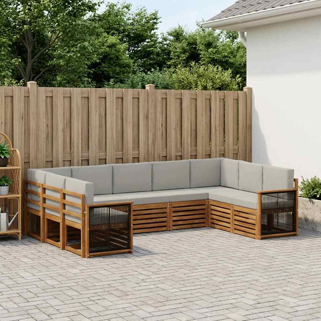 Hoekbank Set met kussen 7 pcs Naturel en lichtgrijs is nu te koop bij PeponiXL, paradijselijk wonen!