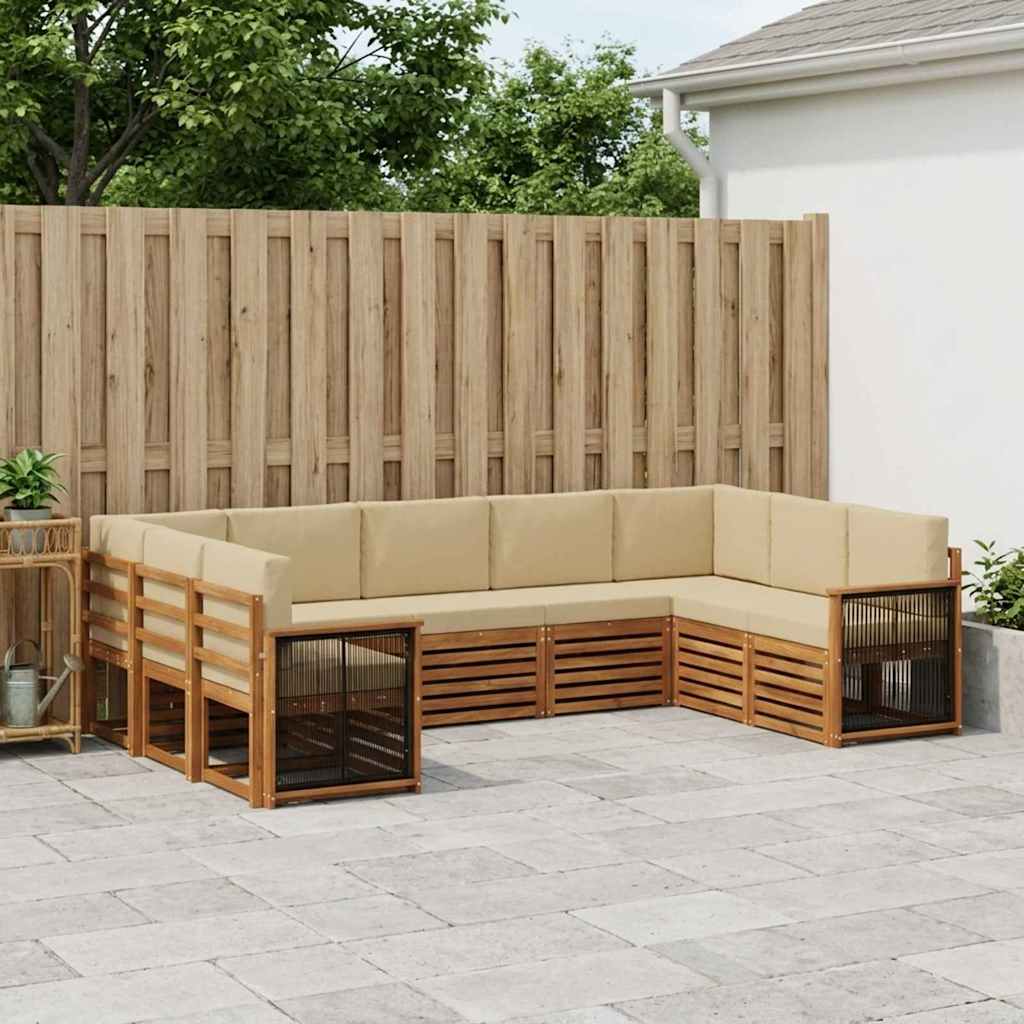 Hoekbank Set 7 pcs Naturel Massief Acaciahout en Polyester is nu te koop bij PeponiXL, paradijselijk wonen!