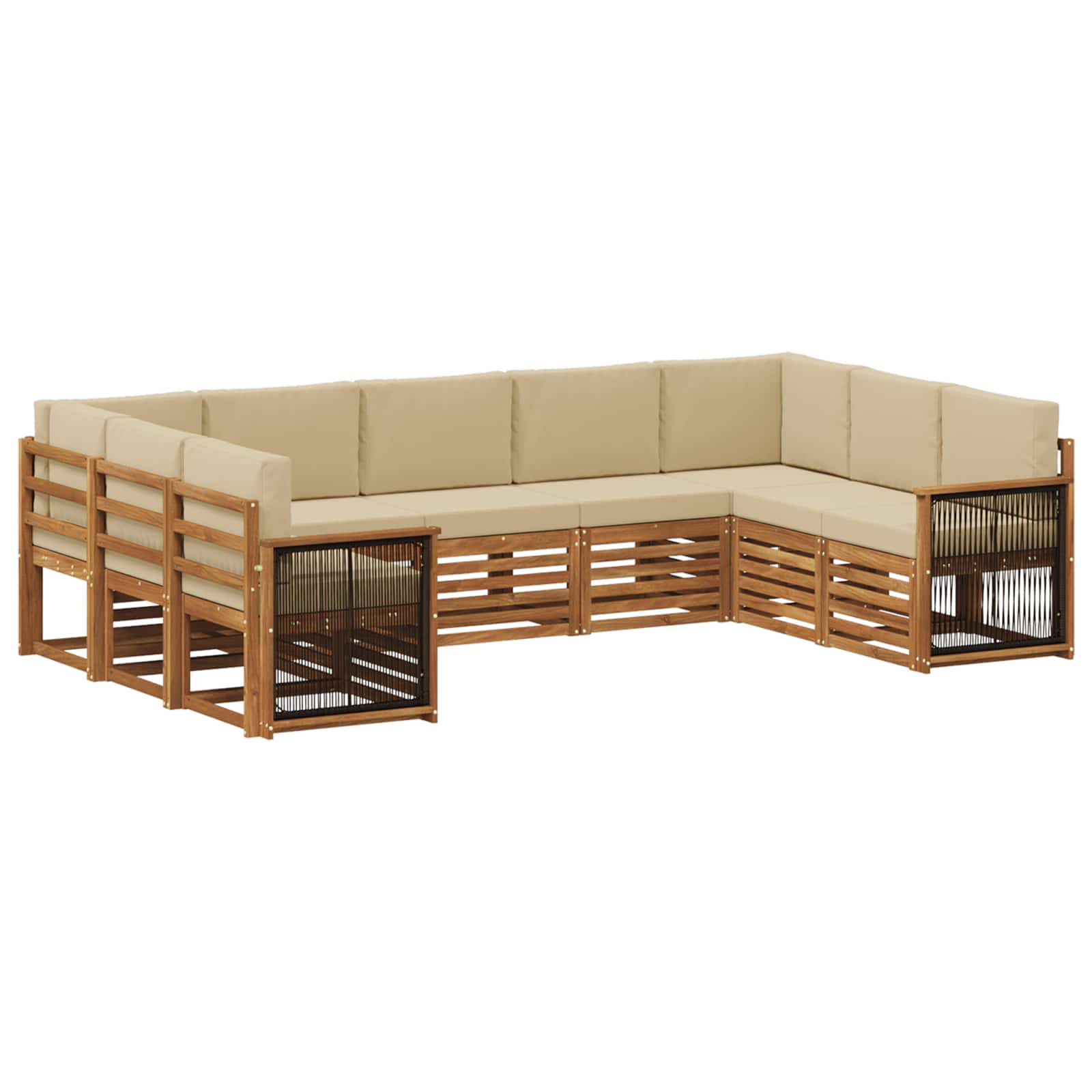 Hoekbank Set 7 pcs Naturel Massief Acaciahout en Polyester is nu te koop bij PeponiXL, paradijselijk wonen!