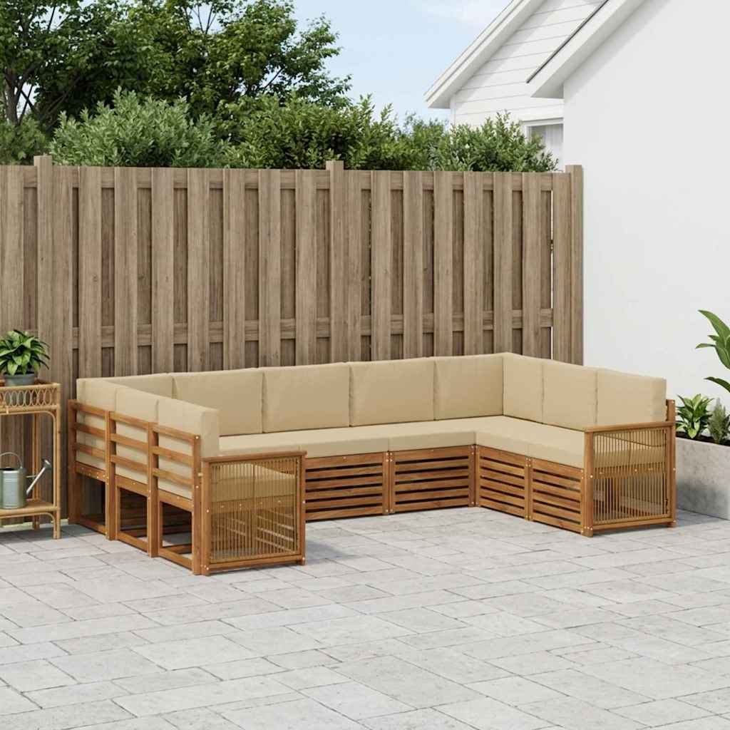 Hoekbank Set 7 pcs Naturel Massief Acaciahout en Polyester is nu te koop bij PeponiXL, paradijselijk wonen!