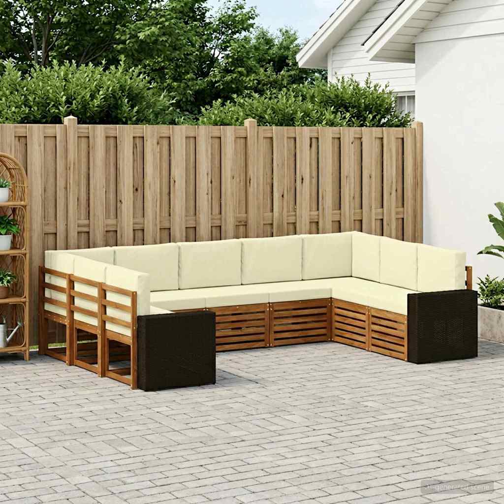 Hoekbank Set met kussen 9 pcs Natuurlijk en Crème Polyester is nu te koop bij PeponiXL, paradijselijk wonen!