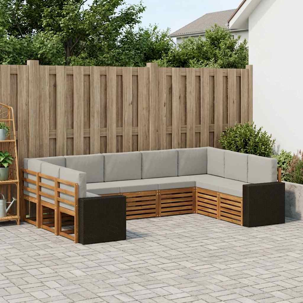 Buiten bankenset 9 pcs Naturel en lichtgrijs Polyester is nu te koop bij PeponiXL, paradijselijk wonen!