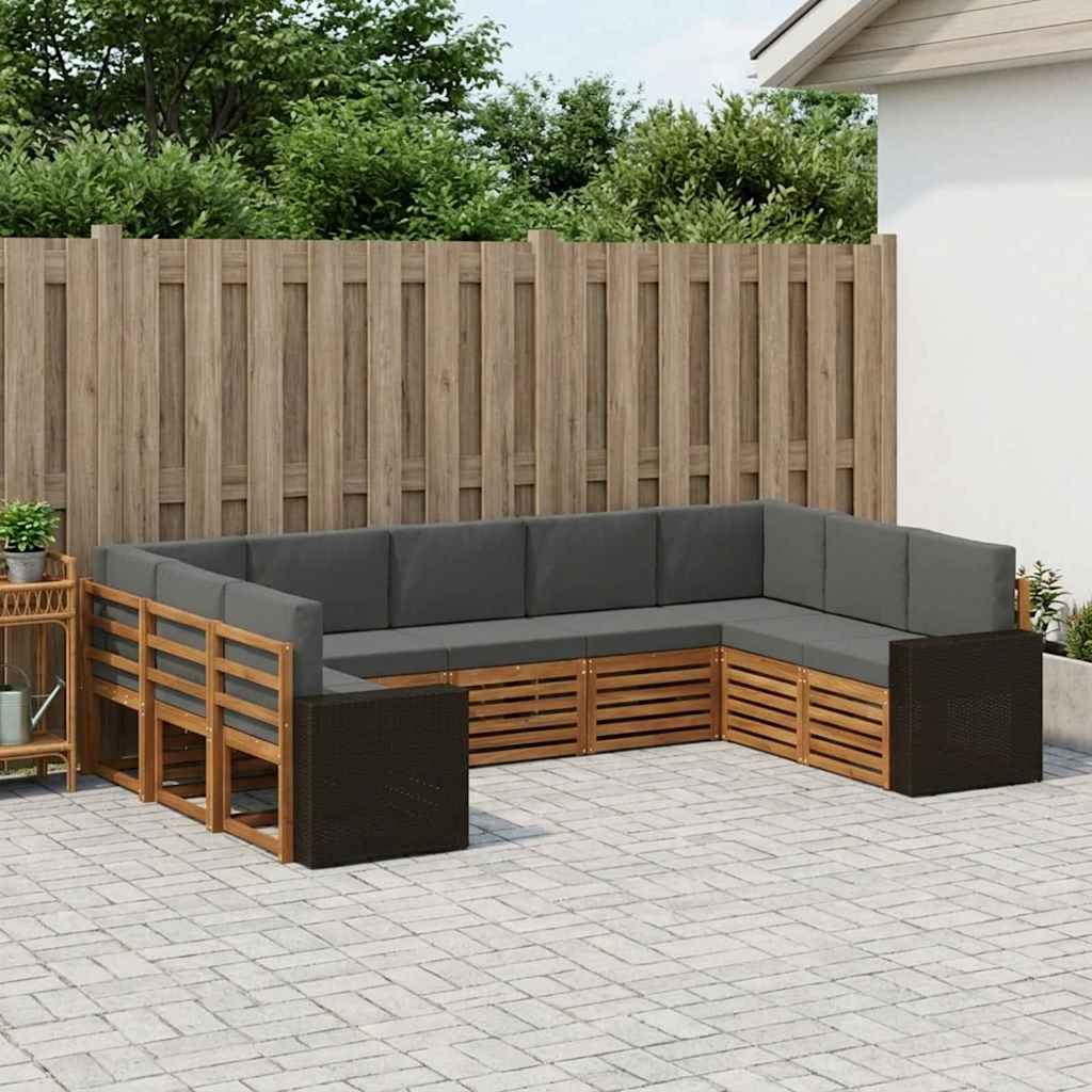 Hoekbank Set met kussen 9 pcs Natuurlijk en Antraciet Polyester is nu te koop bij PeponiXL, paradijselijk wonen!