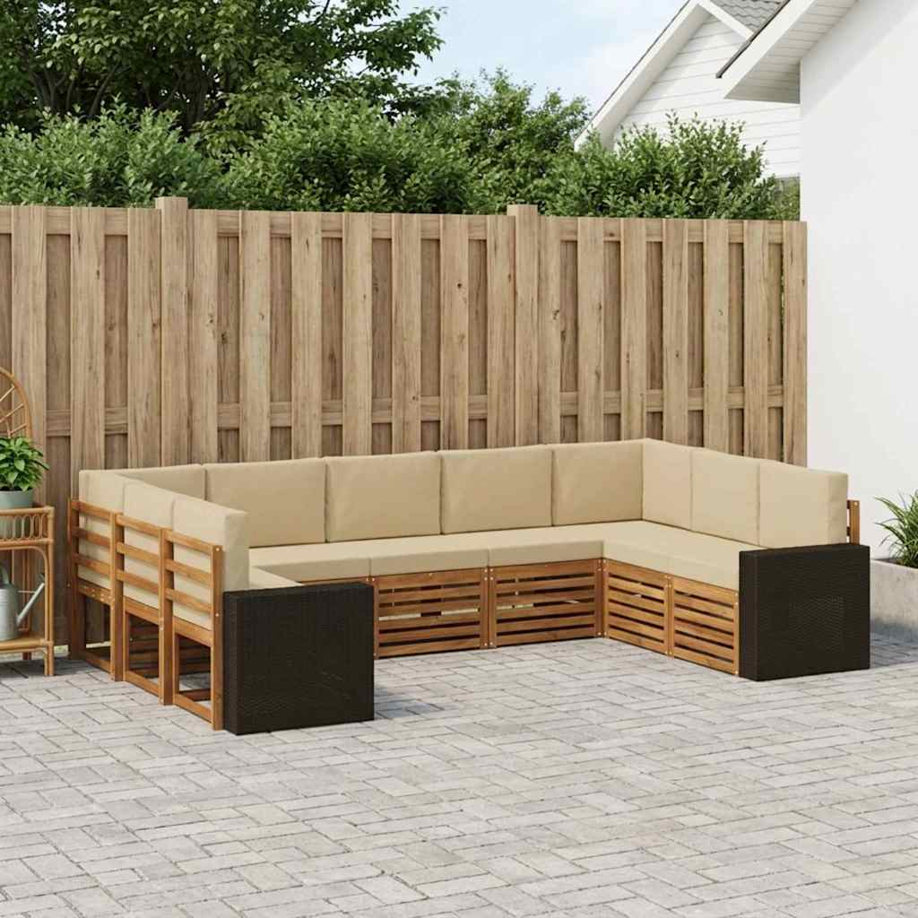 Hoekbank Set met kussen 9 pcs Natuurlijk en Beige Polyester is nu te koop bij PeponiXL, paradijselijk wonen!