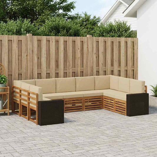 Hoekbank Set met kussen 9 pcs Natuurlijk en Beige Polyester is nu te koop bij PeponiXL, paradijselijk wonen!