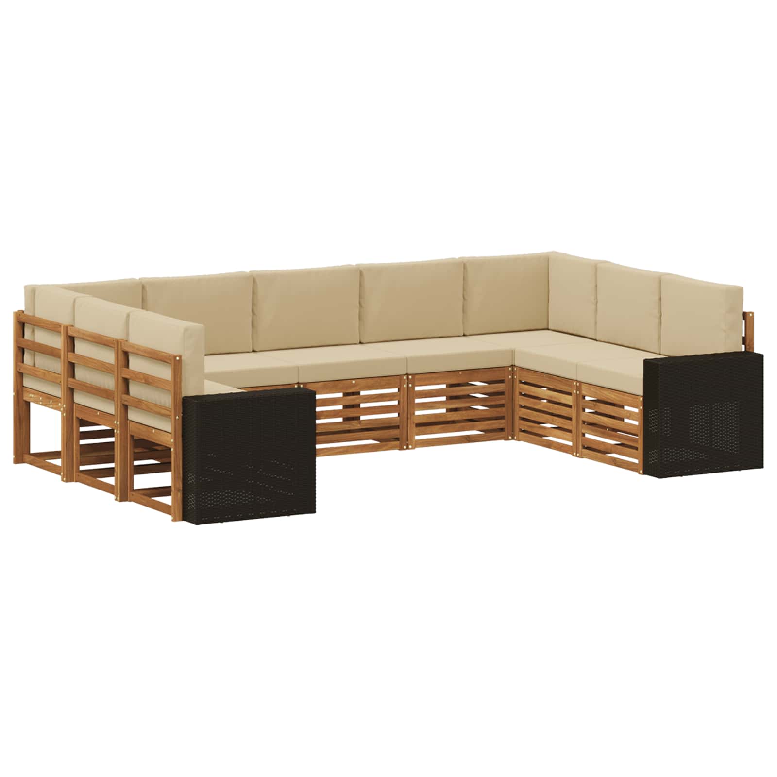 Hoekbank Set met kussen 9 pcs Natuurlijk en Beige Polyester is nu te koop bij PeponiXL, paradijselijk wonen!