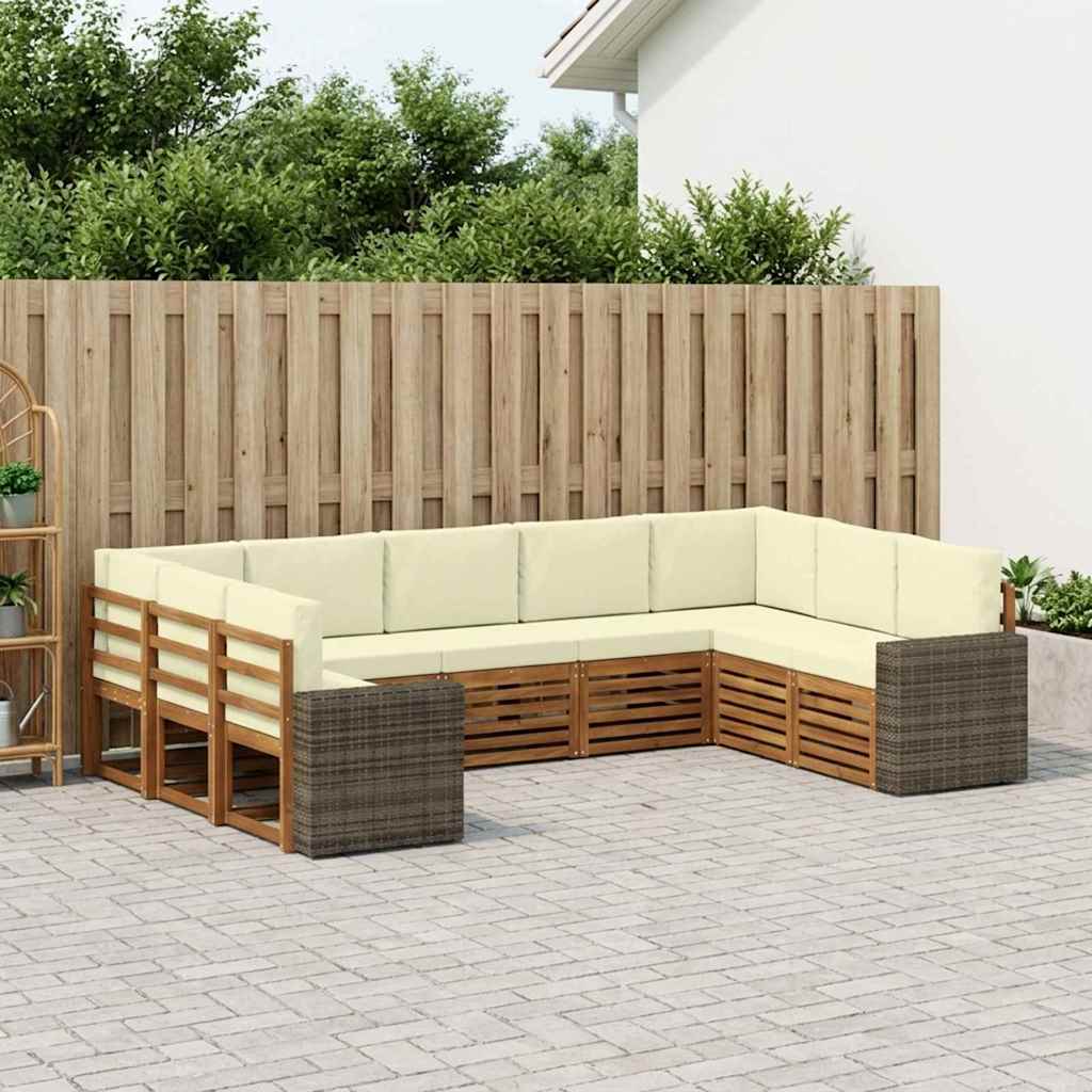 Hoekbank Set met kussen 9 pcs Natuurlijk en Crème Polyester is nu te koop bij PeponiXL, paradijselijk wonen!
