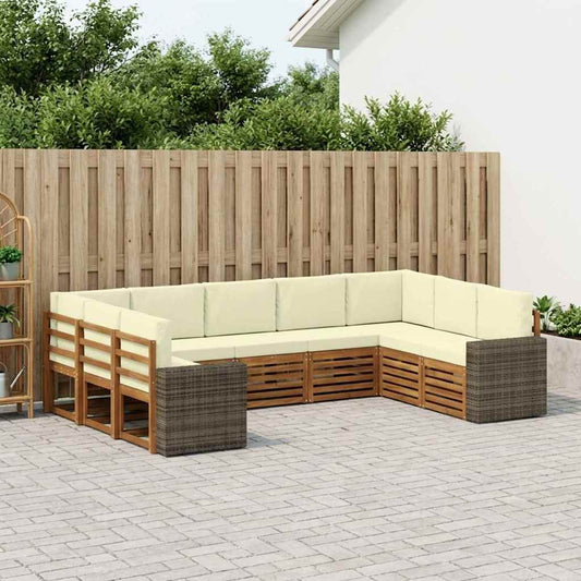 Hoekbank Set met kussen 9 pcs Natuurlijk en Crème Polyester is nu te koop bij PeponiXL, paradijselijk wonen!