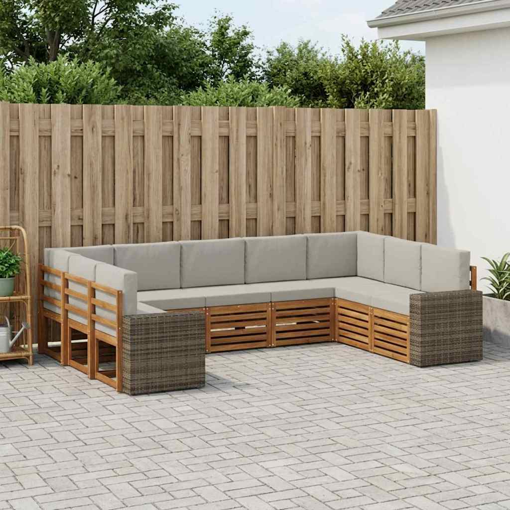 Hoekbank Set met kussen 9 pcs Naturel en lichtgrijs Polyester is nu te koop bij PeponiXL, paradijselijk wonen!