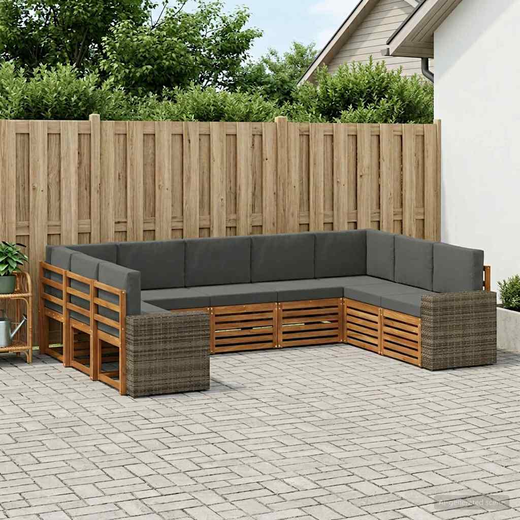 Hoekbank Set met kussen 9 pcs Natuurlijk en Antraciet Polyester is nu te koop bij PeponiXL, paradijselijk wonen!