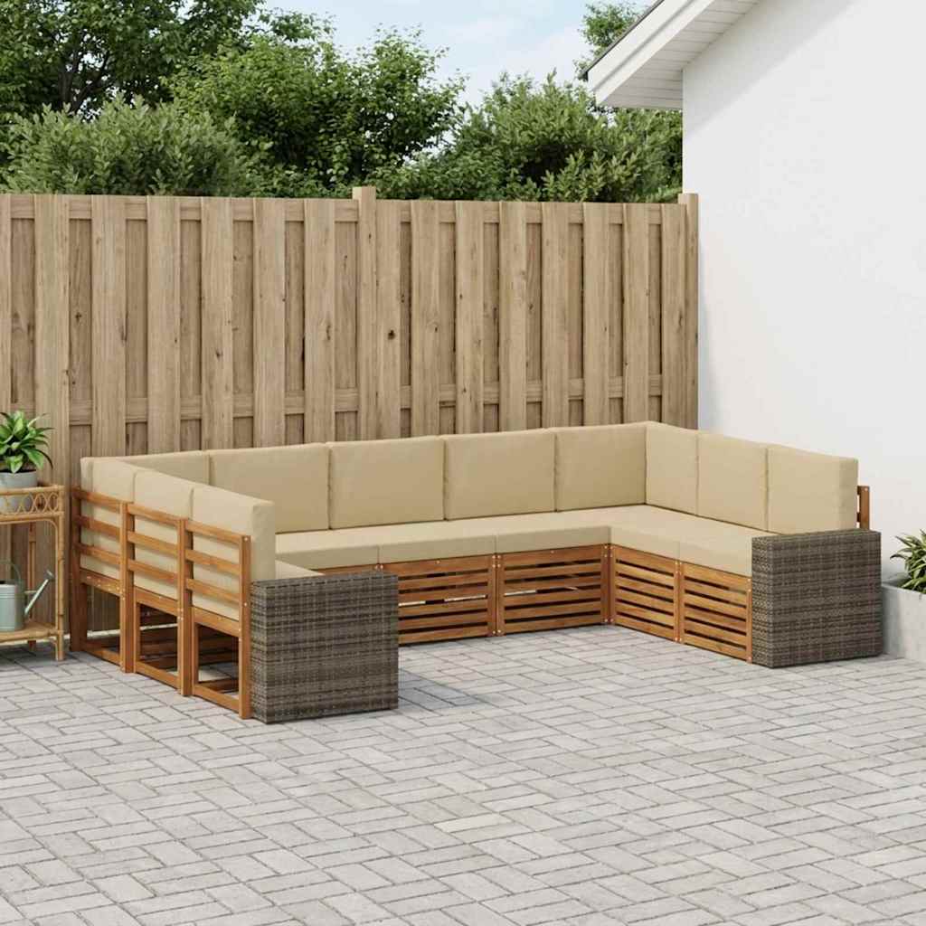Hoekbank Set met kussen 9 pcs Natuurlijk en Beige Polyester is nu te koop bij PeponiXL, paradijselijk wonen!