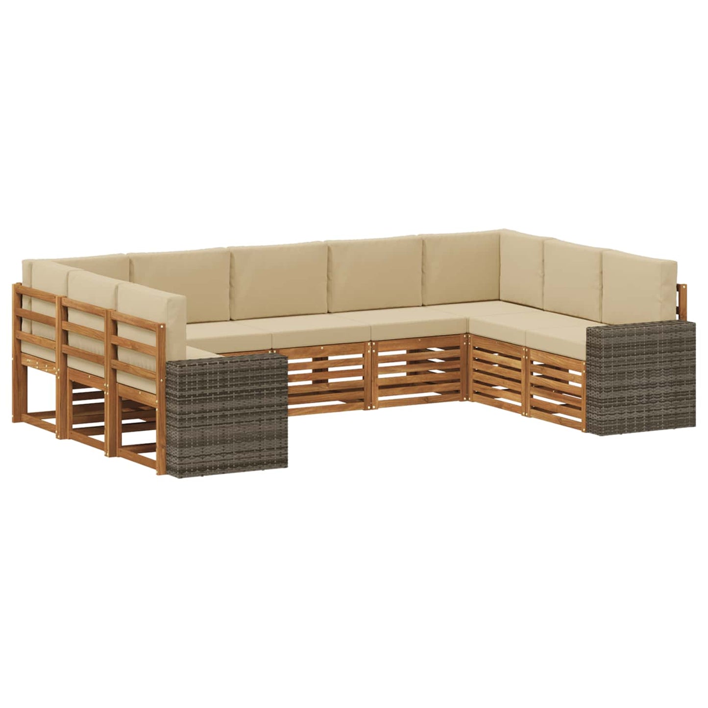 Hoekbank Set met kussen 9 pcs Natuurlijk en Beige Polyester is nu te koop bij PeponiXL, paradijselijk wonen!
