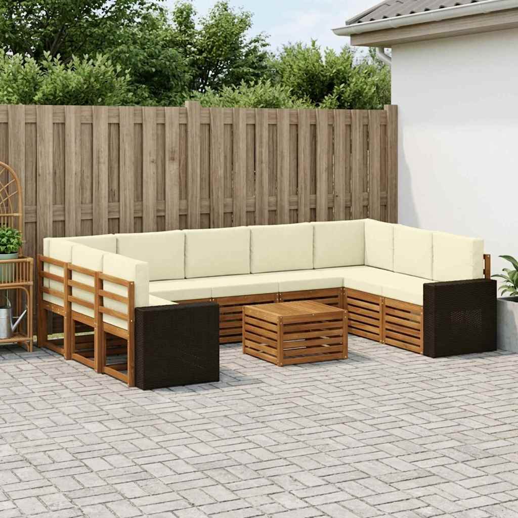 Sofa-Sets 10 pcs Natuurlijk en Crème Massief Acaciahout is nu te koop bij PeponiXL, paradijselijk wonen!