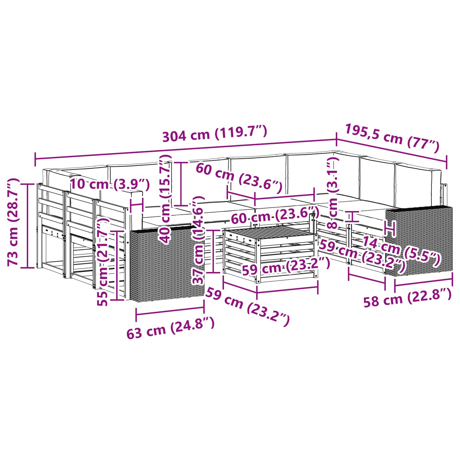 Sofa-Sets 10 pcs Natuurlijk en Antraciet Massief Acaciahout is nu te koop bij PeponiXL, paradijselijk wonen!