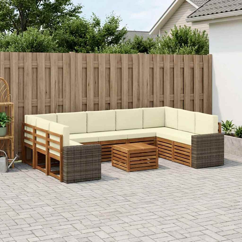 Sofa-Sets 10 pcs Natuurlijk en Crème Massief Acaciahout is nu te koop bij PeponiXL, paradijselijk wonen!