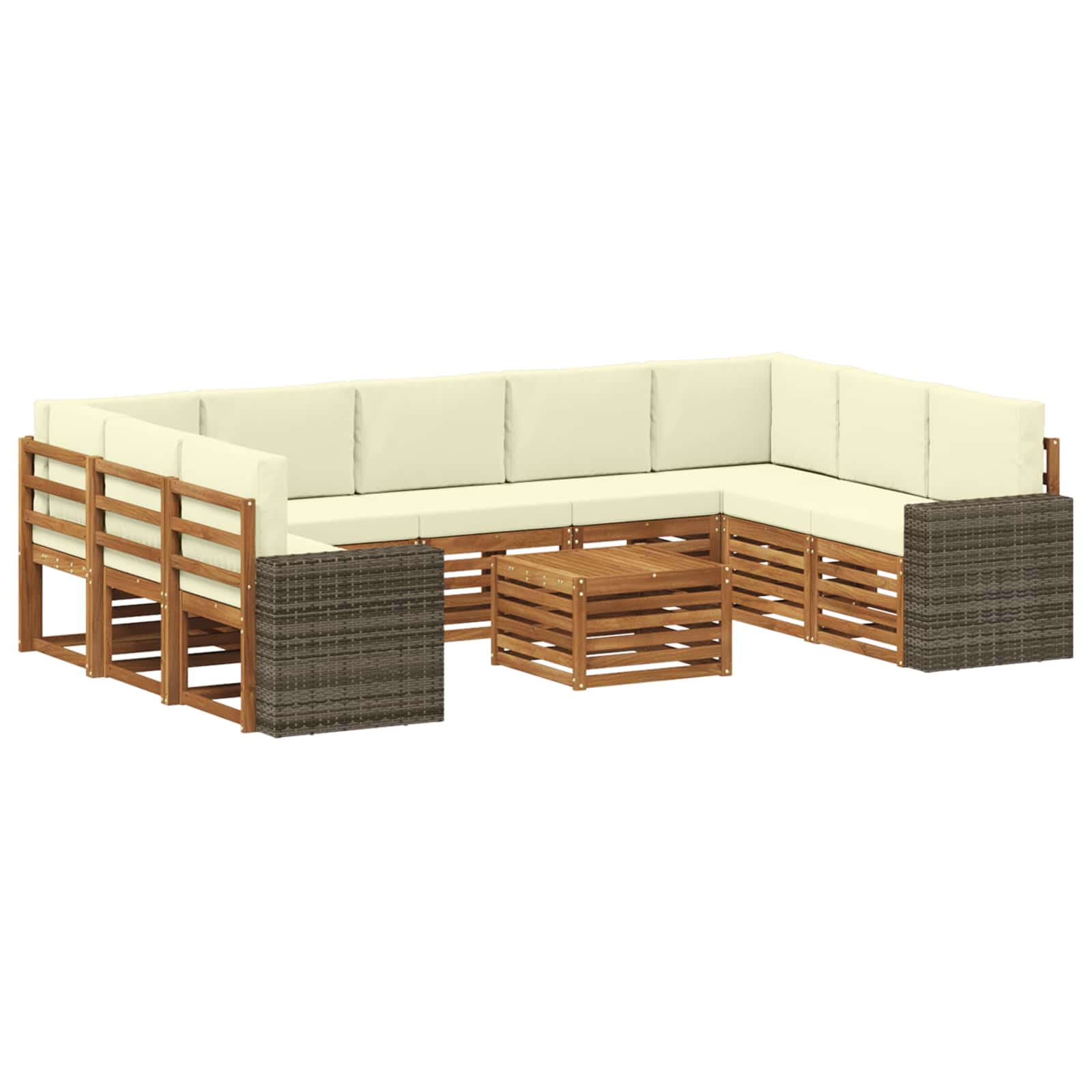 Sofa-Sets 10 pcs Natuurlijk en Crème Massief Acaciahout is nu te koop bij PeponiXL, paradijselijk wonen!