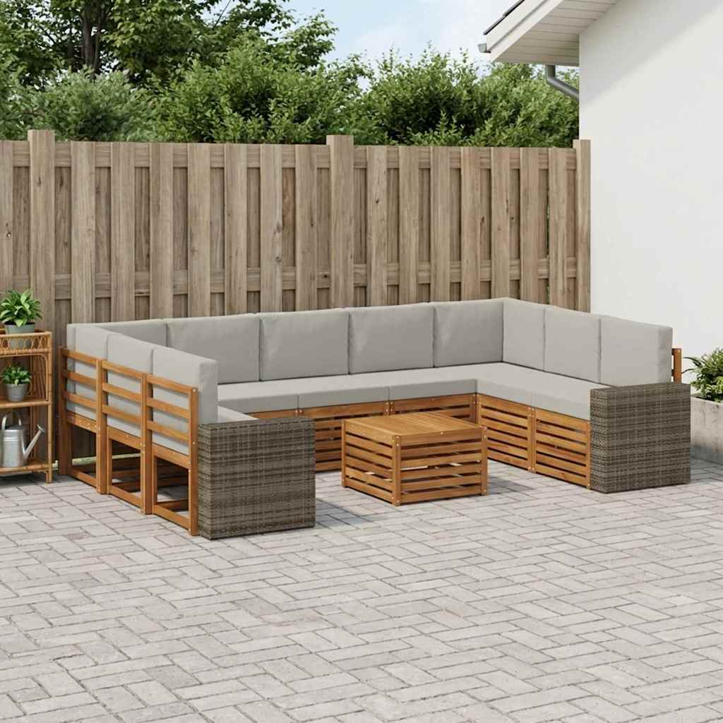 Sofa-Sets 10 pcs Naturel en lichtgrijs Massief Acaciahout is nu te koop bij PeponiXL, paradijselijk wonen!