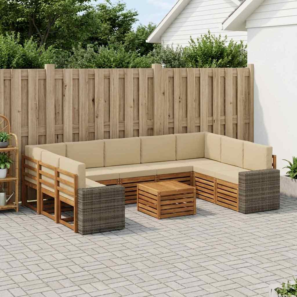 Sofa-Sets 10 pcs Natuurlijk en Beige Massief Acaciahout is nu te koop bij PeponiXL, paradijselijk wonen!