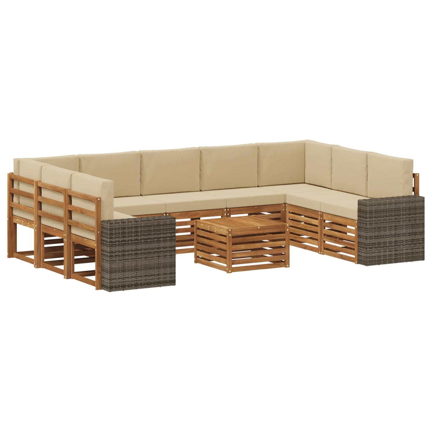 Sofa-Sets 10 pcs Natuurlijk en Beige Massief Acaciahout is nu te koop bij PeponiXL, paradijselijk wonen!