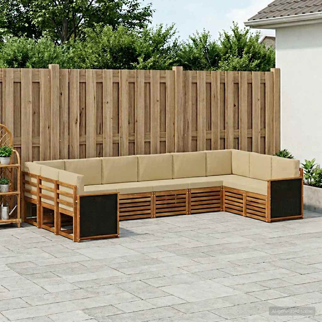 Hoekbank Set 7 pcs Naturel Massief Acaciahout en Polyester is nu te koop bij PeponiXL, paradijselijk wonen!