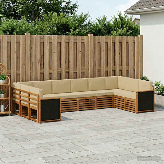 Hoekbank Set 7 pcs Naturel Massief Acaciahout en Polyester is nu te koop bij PeponiXL, paradijselijk wonen!