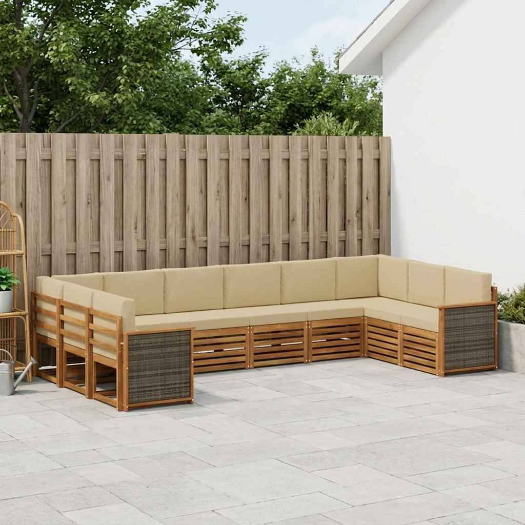 Hoekbank Set 7 pcs Naturel Massief Acaciahout en Polyester is nu te koop bij PeponiXL, paradijselijk wonen!