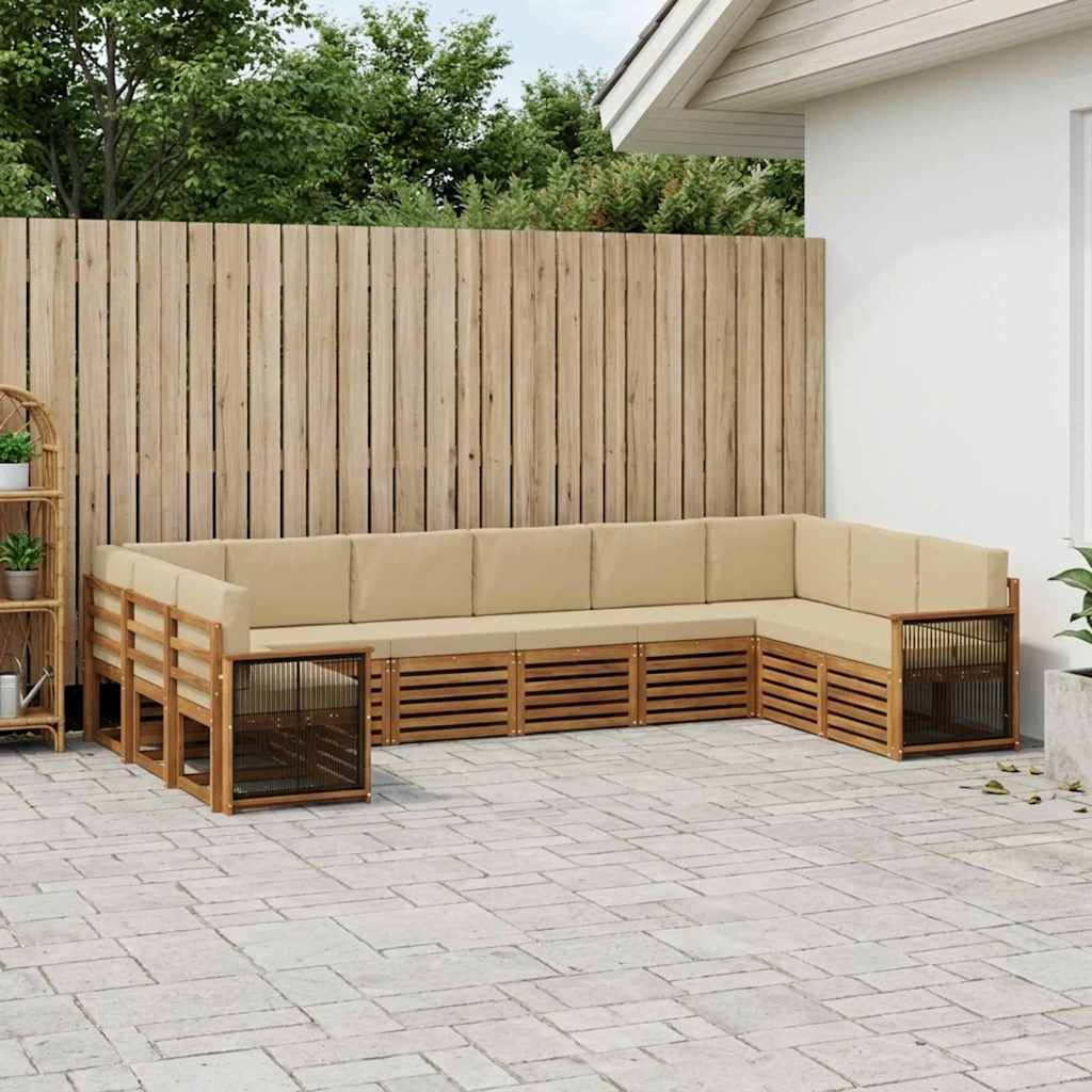 Hoekbank Set 7 pcs Naturel Massief Acaciahout en Polyester is nu te koop bij PeponiXL, paradijselijk wonen!