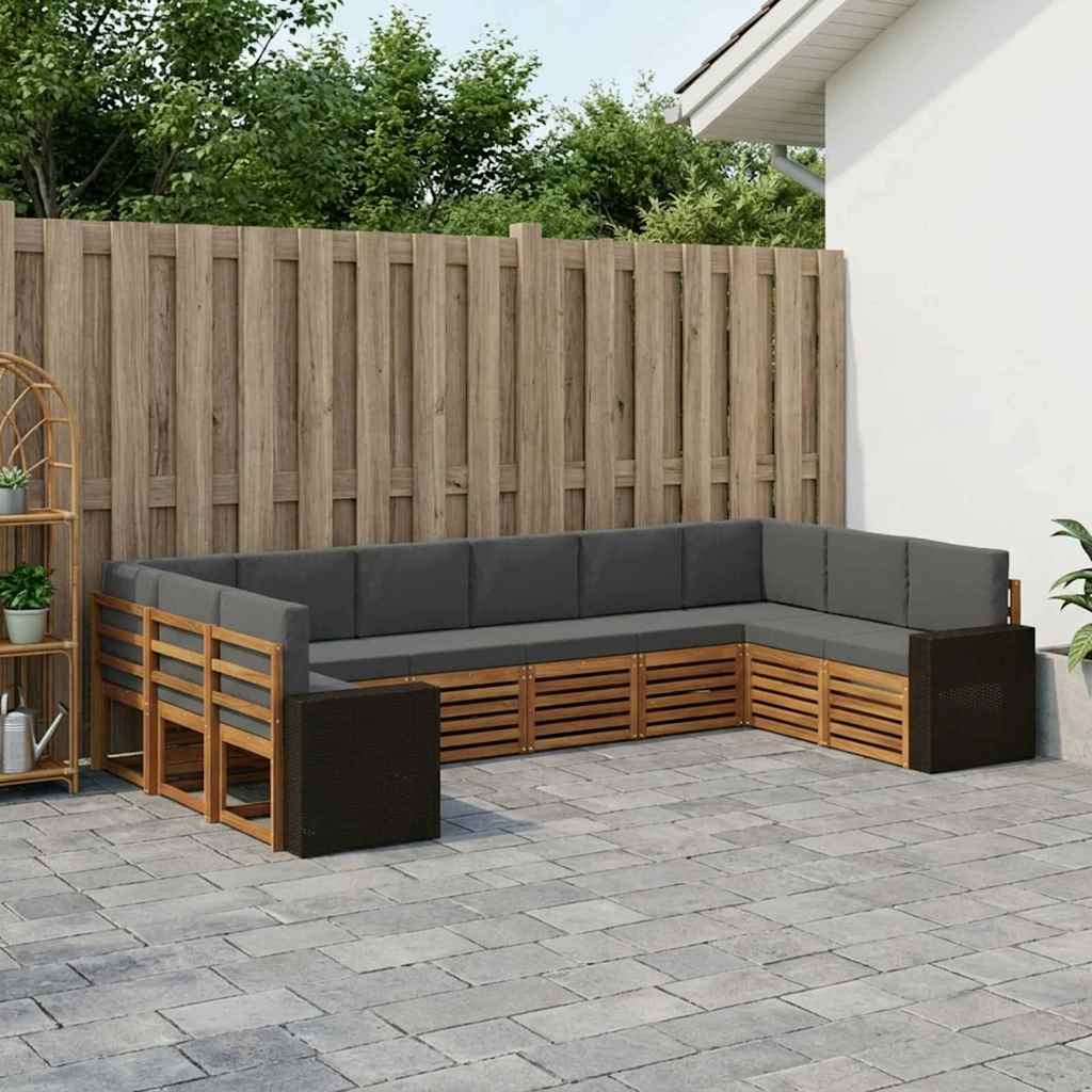Buiten bankenset 10 pcs Natuurlijk en Antraciet Polyester is nu te koop bij PeponiXL, paradijselijk wonen!