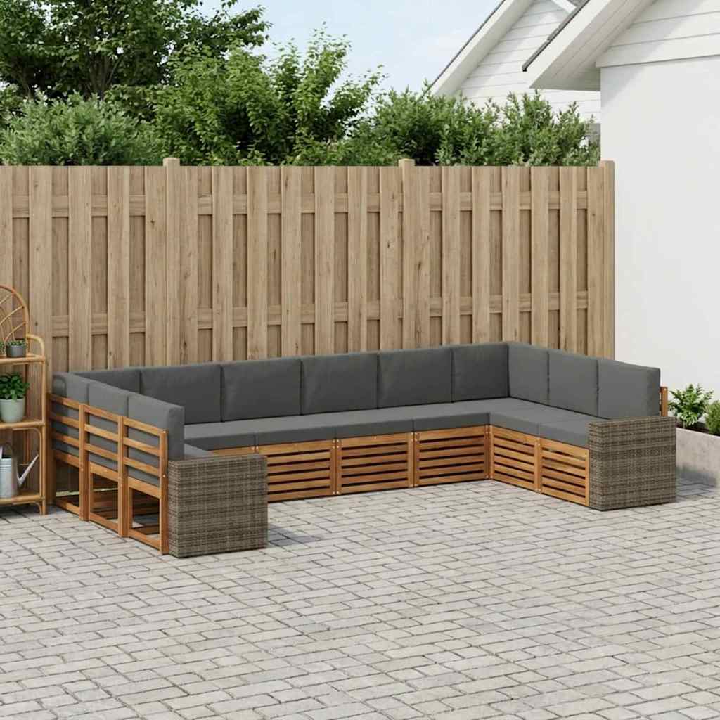 Buiten bankenset 10 pcs Natuurlijk en Antraciet Polyester is nu te koop bij PeponiXL, paradijselijk wonen!