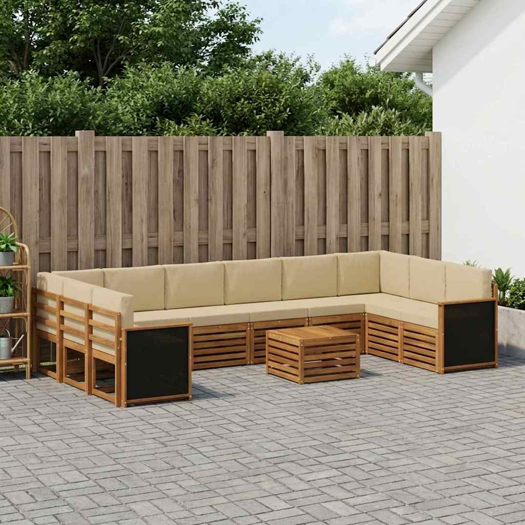 Buiten bankenset 8 pcs Naturel Massief Acaciahout en Polyester is nu te koop bij PeponiXL, paradijselijk wonen!