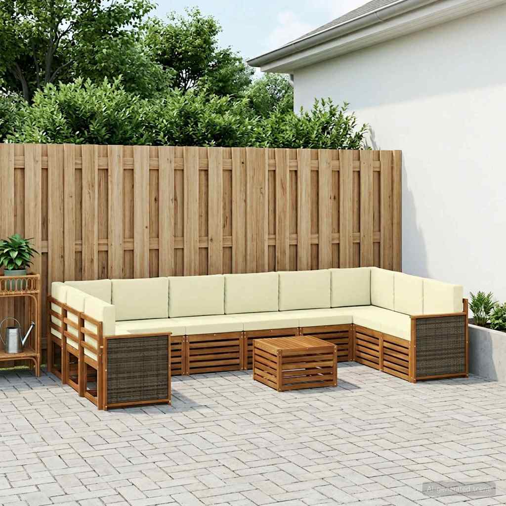 Buiten bankenset met kussen 8 pcs Natuurlijk en Crème is nu te koop bij PeponiXL, paradijselijk wonen!