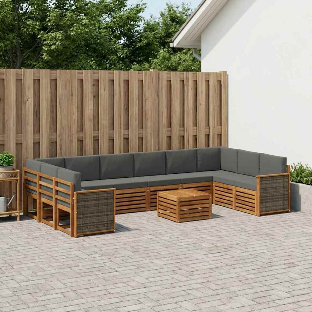 Buiten bankenset met kussen 8 pcs Natuurlijk en Antraciet is nu te koop bij PeponiXL, paradijselijk wonen!