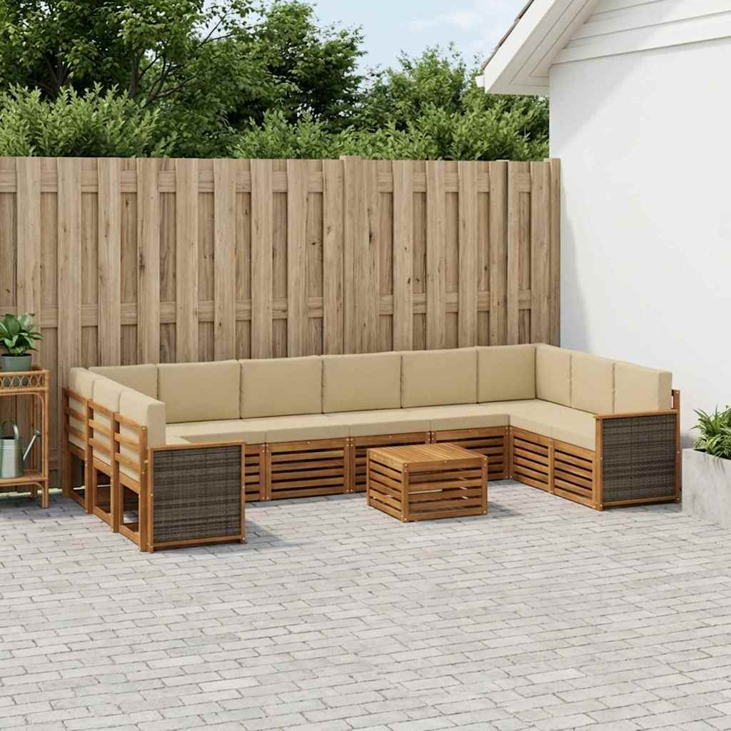 Buiten bankenset 8 pcs Naturel Massief Acaciahout en Polyester is nu te koop bij PeponiXL, paradijselijk wonen!