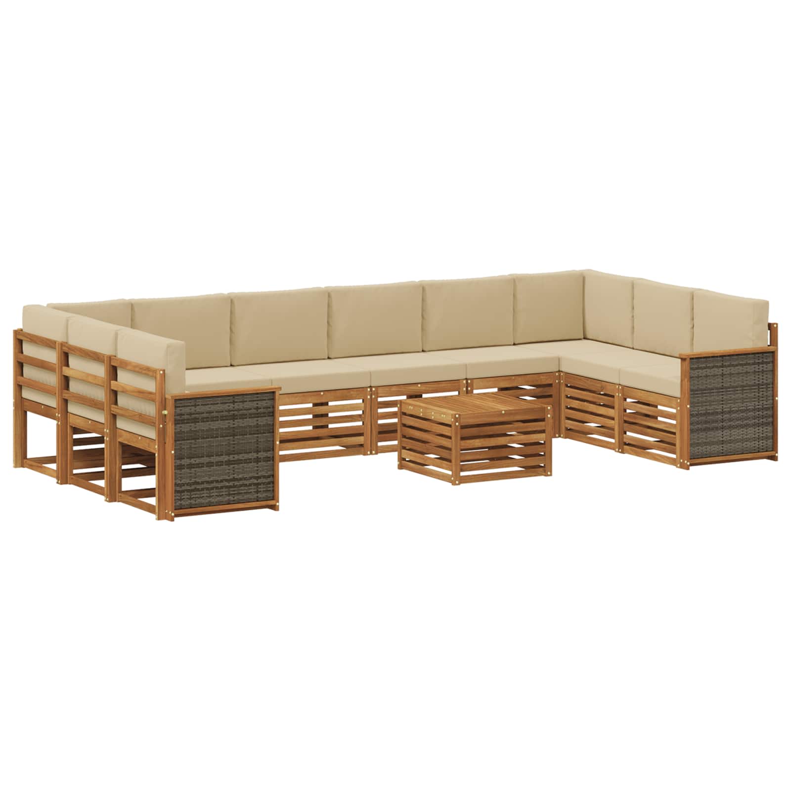 Buiten bankenset 8 pcs Naturel Massief Acaciahout en Polyester is nu te koop bij PeponiXL, paradijselijk wonen!