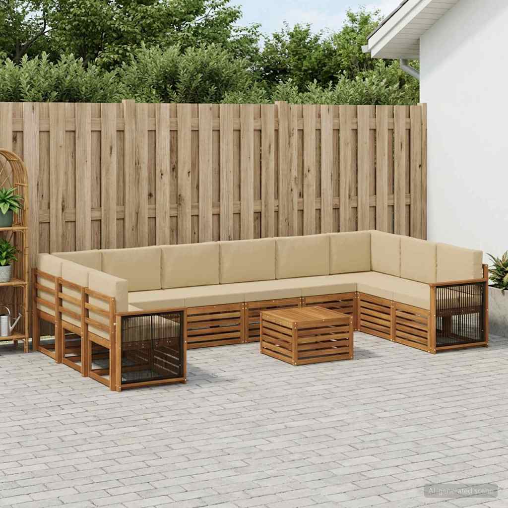 Buiten bankenset 8 pcs Naturel Massief Acaciahout en Polyester is nu te koop bij PeponiXL, paradijselijk wonen!