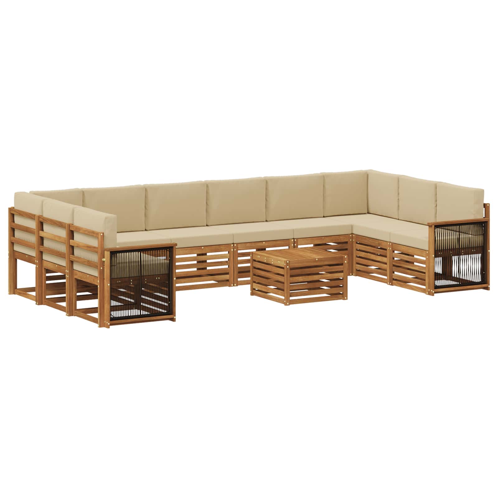 Buiten bankenset 8 pcs Naturel Massief Acaciahout en Polyester is nu te koop bij PeponiXL, paradijselijk wonen!