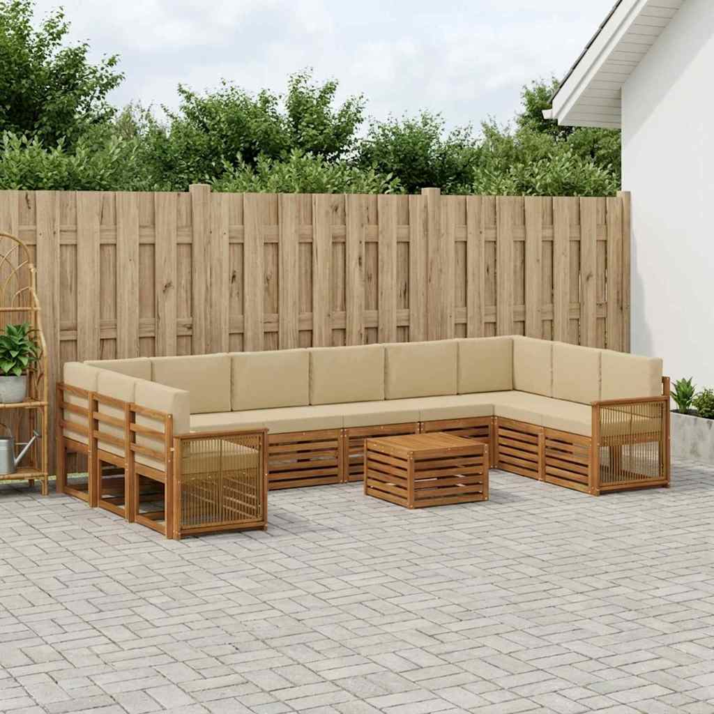 Buiten bankenset 8 pcs Naturel Massief Acaciahout en Polyester is nu te koop bij PeponiXL, paradijselijk wonen!