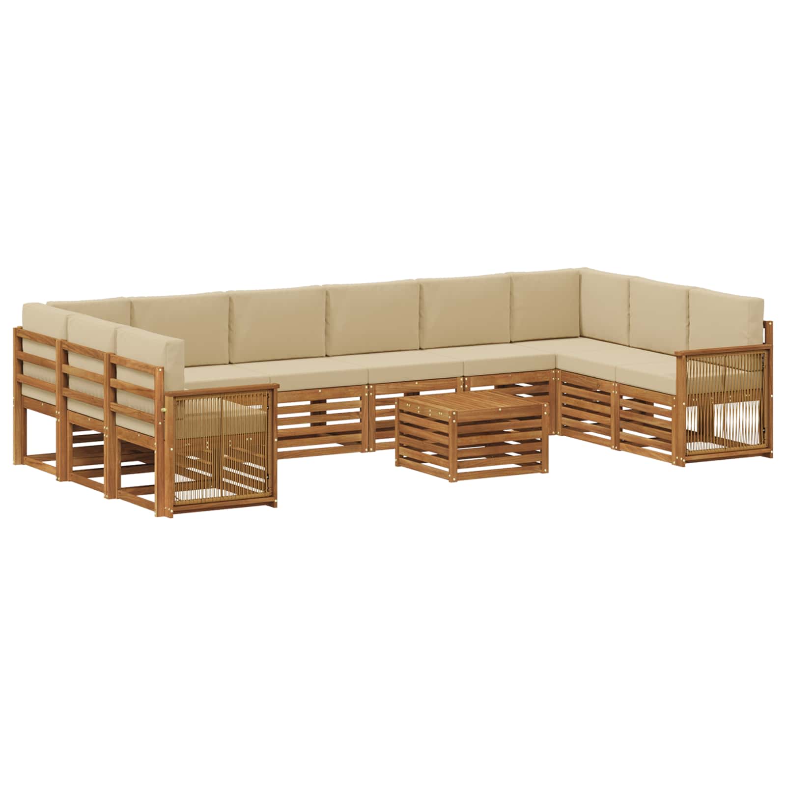 Buiten bankenset 8 pcs Naturel Massief Acaciahout en Polyester is nu te koop bij PeponiXL, paradijselijk wonen!