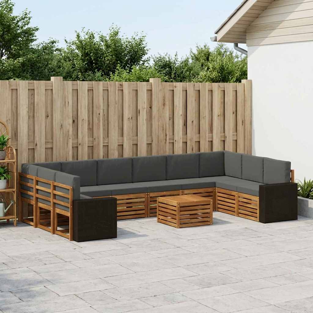 Buiten bankenset 11 pcs Natuurlijk en Antraciet Polyester is nu te koop bij PeponiXL, paradijselijk wonen!
