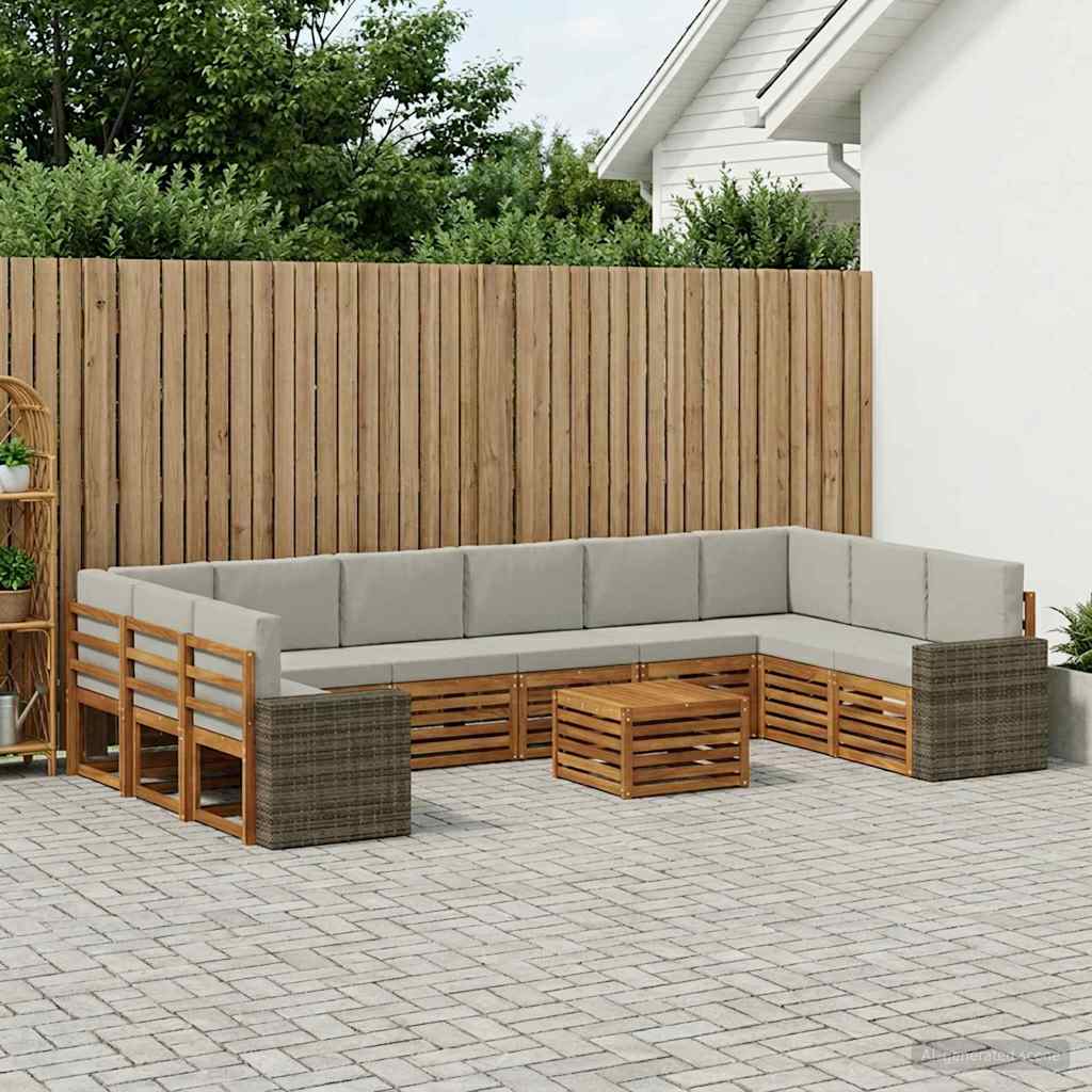 Buiten bankenset 11 pcs Naturel en lichtgrijs Polyester is nu te koop bij PeponiXL, paradijselijk wonen!