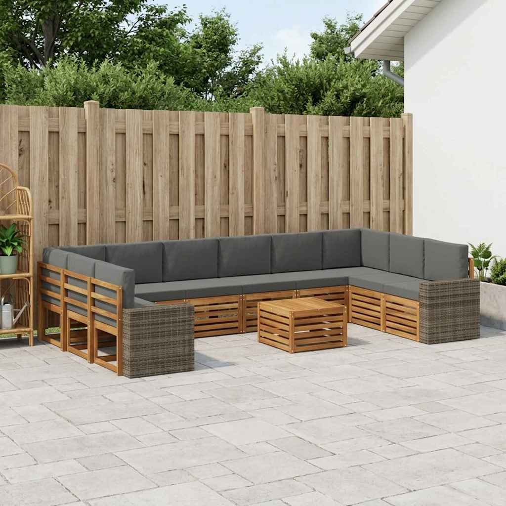 Buiten bankenset 11 pcs Natuurlijk en Antraciet Polyester is nu te koop bij PeponiXL, paradijselijk wonen!