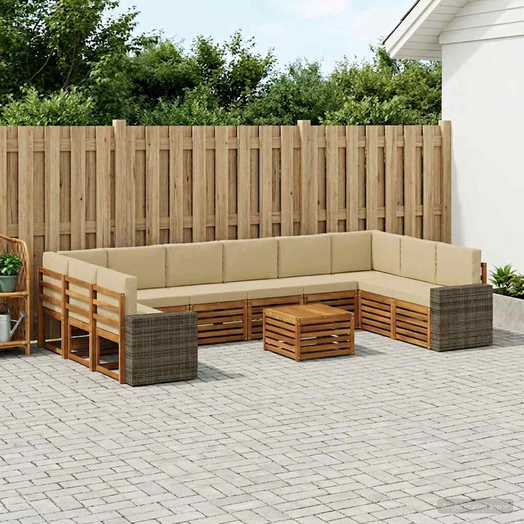 Buiten bankenset 11 pcs Natuurlijk en Beige Polyester is nu te koop bij PeponiXL, paradijselijk wonen!