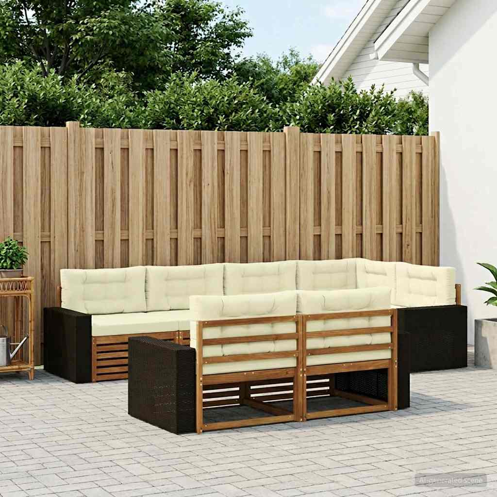 Buiten bankenset met kussen 7 pcs Natuurlijk en Crème is nu te koop bij PeponiXL, paradijselijk wonen!