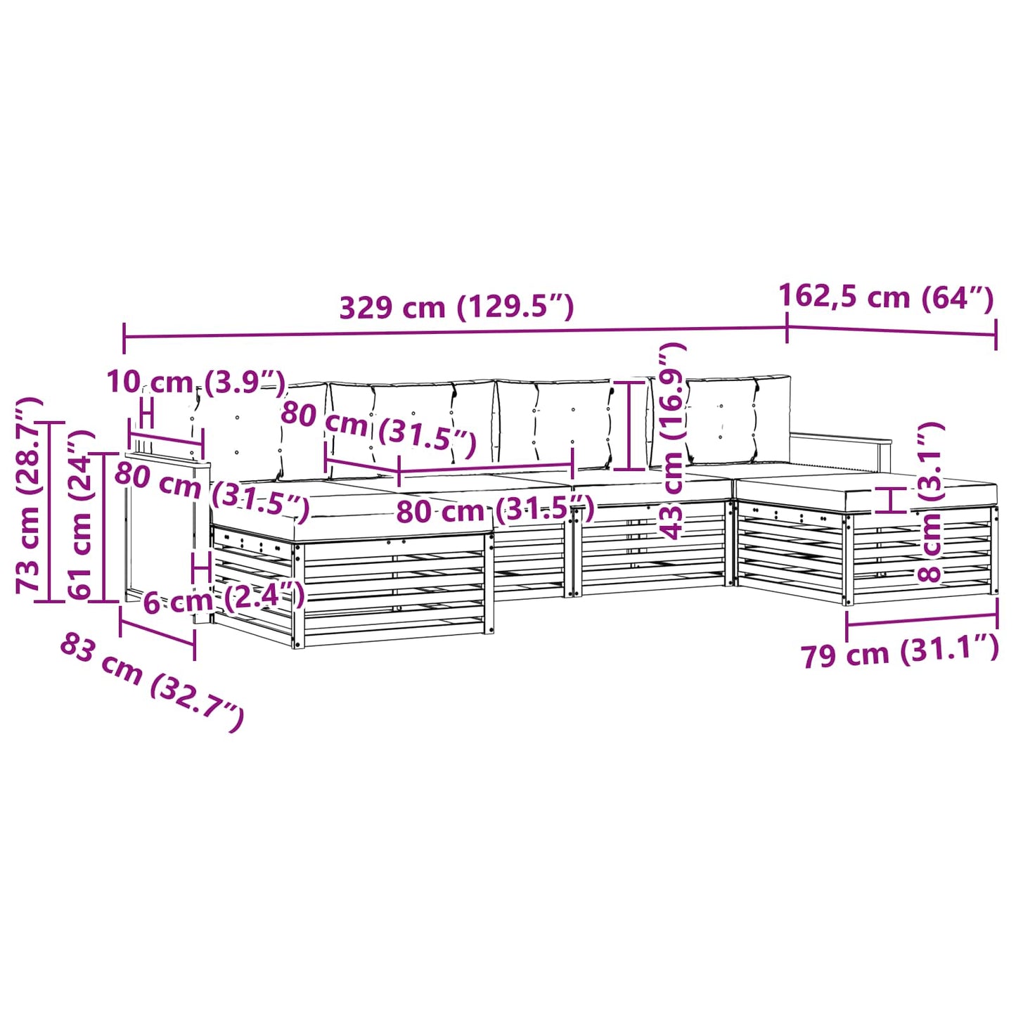 Sofa-Sets met kussen 6 pcs Massief Acaciahout is nu te koop bij PeponiXL, paradijselijk wonen!