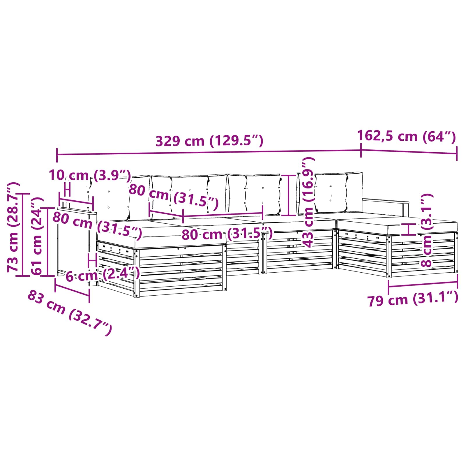 Sofa-Sets met kussen 6 pcs Massief Acaciahout is nu te koop bij PeponiXL, paradijselijk wonen!