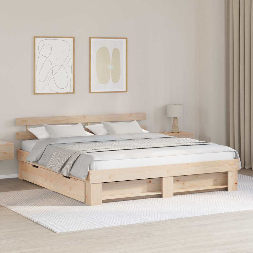 Bedframe met hoofdeinde Bruin 200 x 200 cm Massief grenenhout is nu te koop bij PeponiXL, paradijselijk wonen!