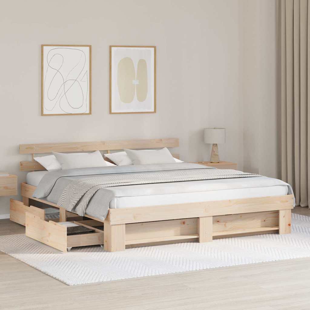 Bedframe met hoofdeinde Bruin 200 x 200 cm Massief grenenhout is nu te koop bij PeponiXL, paradijselijk wonen!