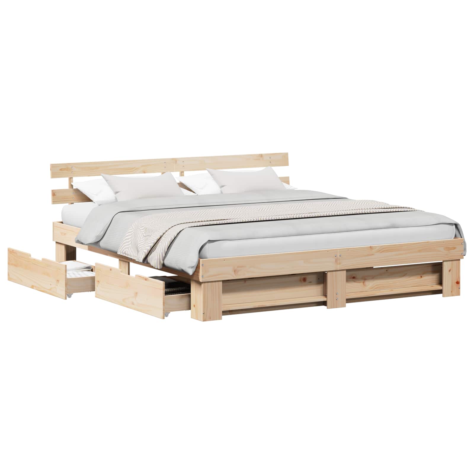 Bedframe met hoofdeinde Bruin 200 x 200 cm Massief grenenhout is nu te koop bij PeponiXL, paradijselijk wonen!