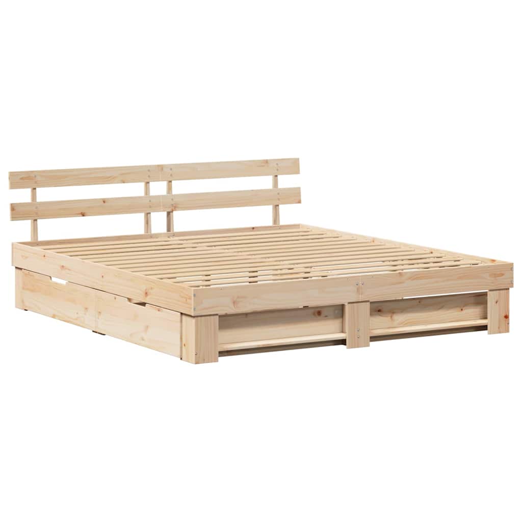 Bedframe met hoofdeinde Bruin 200 x 200 cm Massief grenenhout is nu te koop bij PeponiXL, paradijselijk wonen!
